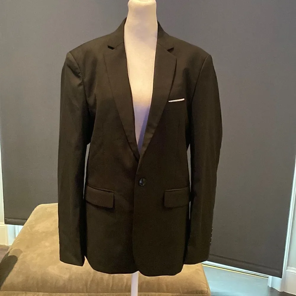 Men’s Black Suit Jacket Blazer One Button Notched Lapel Size 36 NWOT